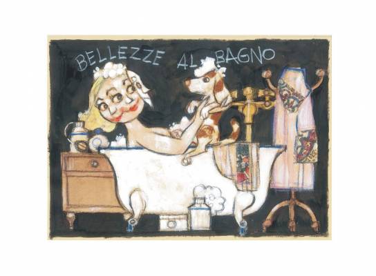 Paolo Fresu - Serigrafie - Bellezze al bagno - Serigrafia a tiratura limitata con collage di stoffa - cm 50x35 - Galleria Casa d'Arte - Bra (CN)